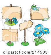 Royalty Free RF Clipart Illustration Of A Digital Collage Of Blank Wooden Signs And Flowers