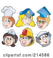 Poster, Art Print Of Digital Collage Of Chef Police Graduate Nurse Firefighter And Astronaut Faces