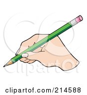 Royalty Free RF Clipart Illustration Of A Hand Writing With A Green Pencil by visekart