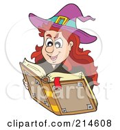 Halloween Witch Looking Up A Spell