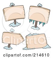 Poster, Art Print Of Digital Collage Of Blank Wooden Signs With Ice