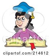 Poster, Art Print Of Smart School Girl Wearing A Graduate Cap And Reading A Book