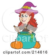 Royalty Free RF Clipart Illustration Of A Halloween Witch Stirring A Spell