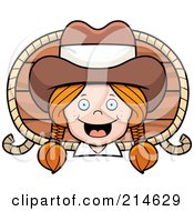 Royalty Free RF Clipart Illustration Of A Happy Cowgirl With Braids Over A Wood Plaque And Rope