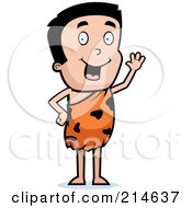 Royalty Free RF Clipart Illustration Of A Friendly Little Caveman Waving by Cory Thoman