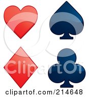 Digital Collage Of Shiny Red And Blue Playing Card Suits