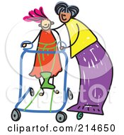 Childs Sketch Of A Mother Helping Her Disabled Daughter