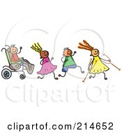 Poster, Art Print Of Childs Sketch Of A Happy Group Of Disabled Kids