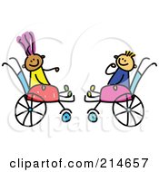 Poster, Art Print Of Childs Sketch Of Two Kids In Wheelchairs
