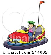 Childs Sketch Of A Boy Riding A Bumper Car