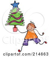 Poster, Art Print Of Childs Sketch Of A Boy Carrying A Small Christmas Tree