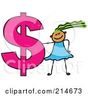 Royalty Free RF Clipart Illustration Of A Childs Sketch Of A Girl And Dollar Symbol