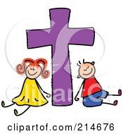 Poster, Art Print Of Childs Sketch Of A Boy And Girl With A Purple Cross