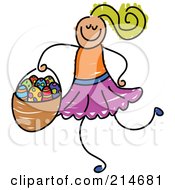 Poster, Art Print Of Childs Sketch Of A Girl Carrying An Easter Basket