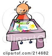 Poster, Art Print Of Childs Sketch Of A Toddler Boy Coloring A Picture