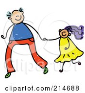 Poster, Art Print Of Childs Sketch Of A Father Holding Hands With His Daughter - 1