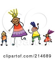 Poster, Art Print Of Childs Sketch Of Four Happy Kids