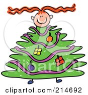 Royalty Free RF Clipart Illustration Of A Childs Sketch Of A Girl With A Christmas Tree Body