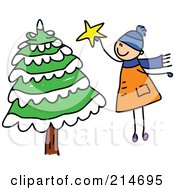 Royalty Free RF Clipart Illustration Of A Childs Sketch Of A Boy Floating To Put A Star On A Tree