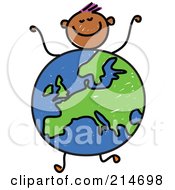 Poster, Art Print Of Childs Sketch Of A Boy With A European Globe Body