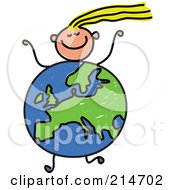 Royalty Free RF Clipart Illustration Of A Childs Sketch Of A Girl With A European Globe Body