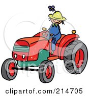 Childs Sketch Of A Farmer Boy Riding A Tractor