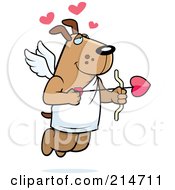 Poster, Art Print Of Flying Dog Cupid With Hearts And An Arrow
