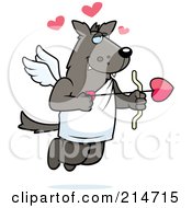 Royalty Free RF Clipart Illustration Of A Flying Wolf Cupid With Hearts And An Arrow