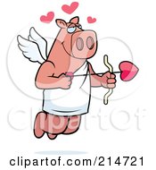 Poster, Art Print Of Flying Pig Cupid With Hearts And An Arrow
