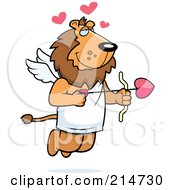 Poster, Art Print Of Flying Lion Cupid With Hearts And An Arrow