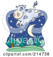 Poster, Art Print Of Cow Leaping Over A Crescent Moon And Trees
