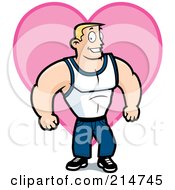 Royalty Free RF Clipart Illustration Of A Strong Man Flexing In Front Of A Pink Heart