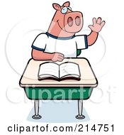 Poster, Art Print Of Smart Pig Student Raising His Hand In Class