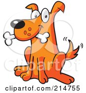 Royalty Free RF Clipart Illustration Of A Happy Sitting Orange Dog With A Bone In His Mouth by Cory Thoman #COLLC214755-0121