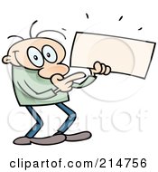 Royalty Free RF Clipart Illustration Of A Toon Guy Holding And Pointing To A Long Blank Sign