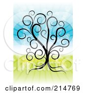 Poster, Art Print Of Swirly Tree Over A Shining Spring Time Background