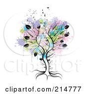 Royalty Free RF Clipart Illustration Of A Tree Over Abstract Splatters by MilsiArt