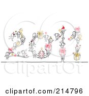 Poster, Art Print Of Stick People With Christmas Gifts And Trees Forming 2011