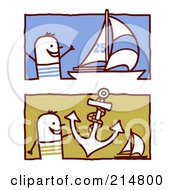 Poster, Art Print Of Digital Collage Of Stick Men With Sailboats