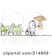 Stick Man Picking Wild Mushrooms