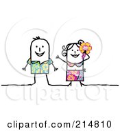 Poster, Art Print Of Stick Couple Wearing Hibiscus Clothes In Hawaii