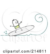 Poster, Art Print Of Stick Man Surfing A Wave