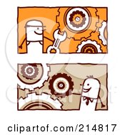Royalty Free RF Clipart Illustration Of A Digital Collage Of Stick Business Men With Gear Cogs