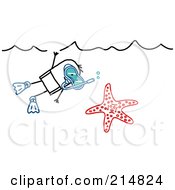 Poster, Art Print Of Stick Man Snorkeling By A Starfish