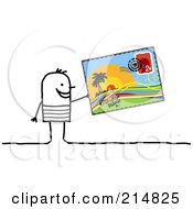 Stick Man Holding A Tropical Post Card