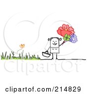 Royalty Free RF Clipart Illustration Of A Stick Woman Picking Flowers