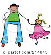 Poster, Art Print Of Childs Sketch Of A Father Holding Hands With His Daughter - 3