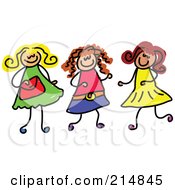 Poster, Art Print Of Childs Sketch Of Three Girls Playing Together - 1
