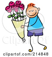 Poster, Art Print Of Childs Sketch Of A Boy Carrying Roses