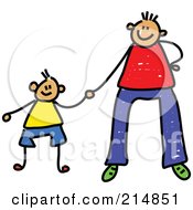 Poster, Art Print Of Childs Sketch Of A Father Holding Hands With His Son - 1